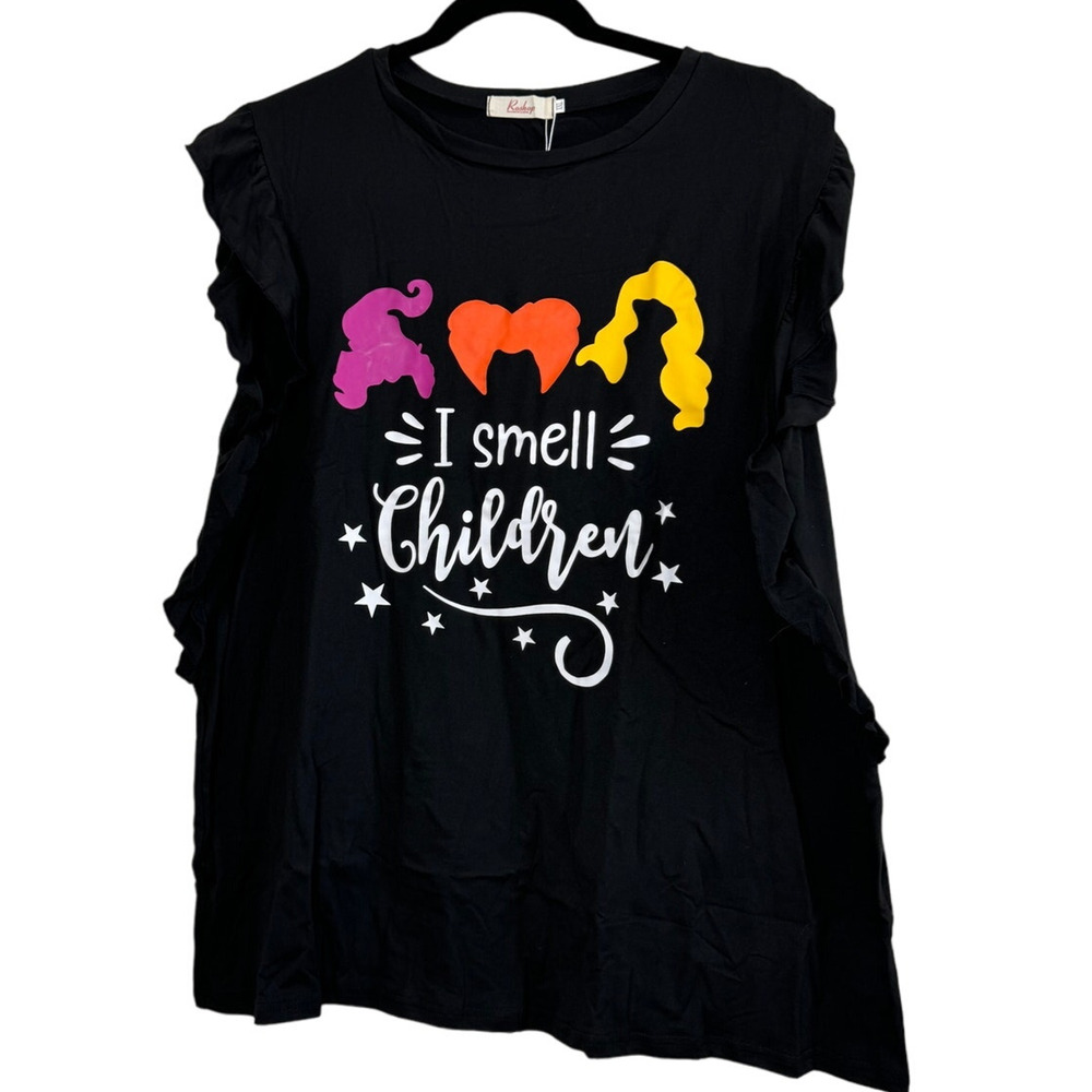 NWT Women's Black Sleeveless Ruffle Sanderson Sisters Hocus Pocus T-Shirt  2XL